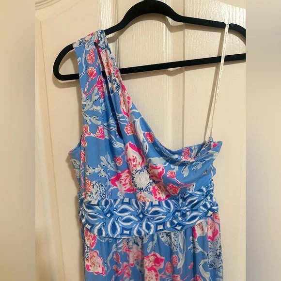Lilly Pulitzer Blue One-Shoulder Floral Midi Dress - Picture 4 of 9